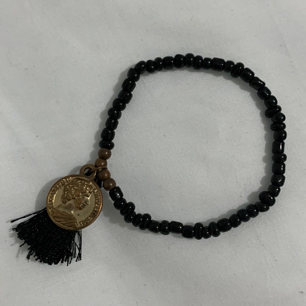 Black Beaded Bracelet with Tassel